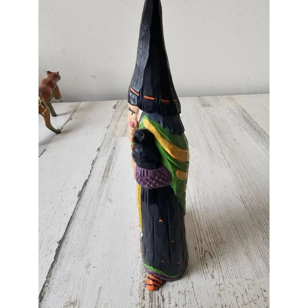 Vintage pencil witch country folk art Crow pumpkin village Halloween decor figur